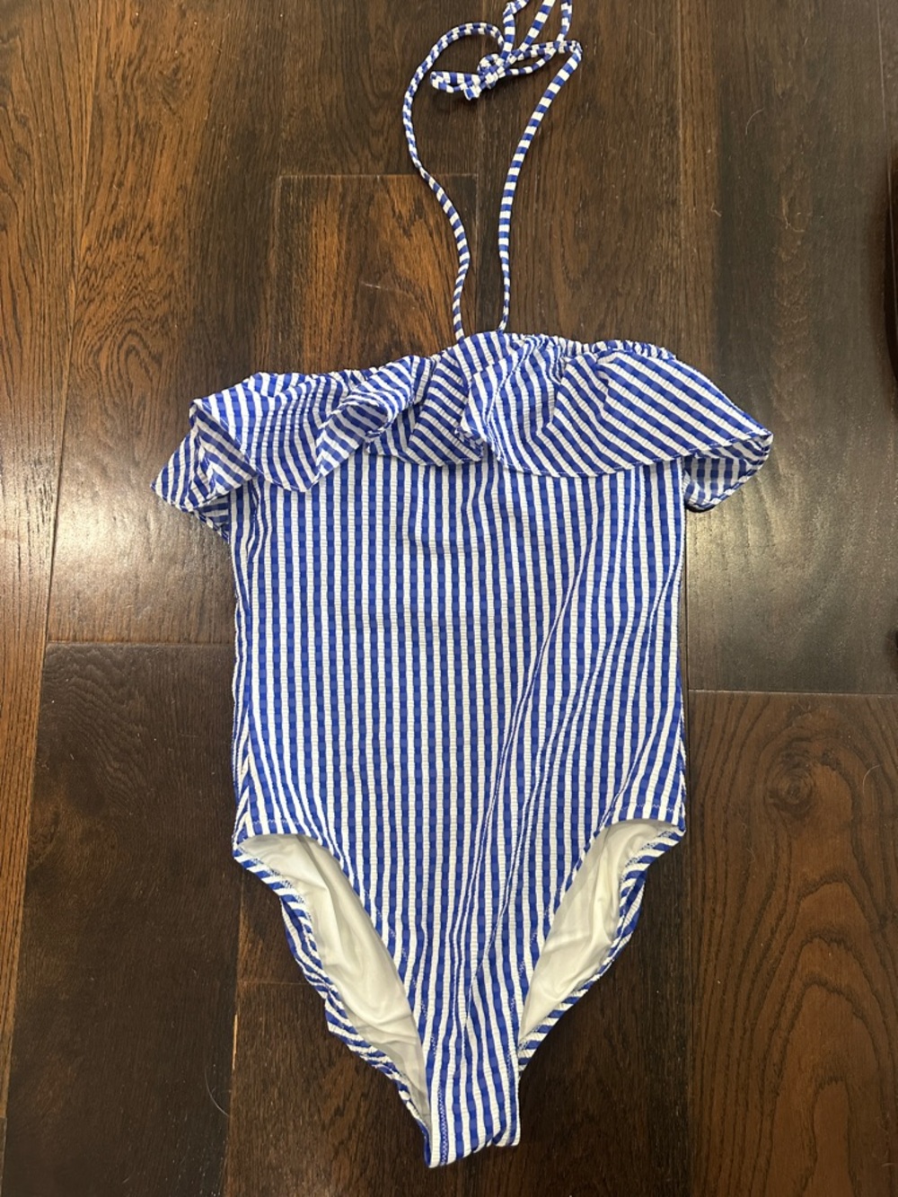 J. Crew Blue and White Striped One-Piece Swimsuit